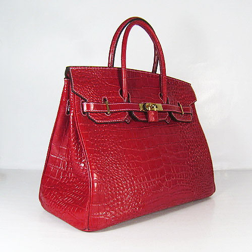 High Quality Fake Hermes Silver Lockpin Birkin 35cm Crocodile Veins Bag Red 6089 - Click Image to Close